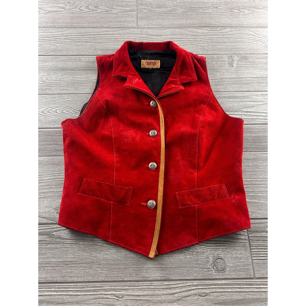 Frontier Collection Mens Red Pig Split Leather Western Button Up Vest Small